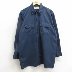 XL/古着 ディッキーズ Dickies 長袖 ワーク シャツ メンズ 90s ロング丈 紺 ネイビー 24may11 中古 トップス