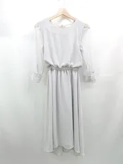 ◇ ⊂ レースレディース ボタン柄 長袖 ロング 袖シアーデザインフォーマルワンピース サイズS グレー系 レディース E  【1507160019020】