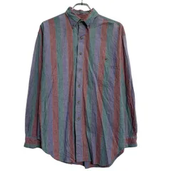 STOCKTON 長袖 ストライプシャツ L パープル レッド グリーン ボタンダウン 胸ポケット カジュアルシャツ 古着卸 アメリカ仕入 a702-6356