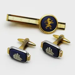 ウェッジウッド　カフス＆ネクタイピン　2点セット　船モチーフ　獅子モチーフ　カフスボタン　カフリンクス