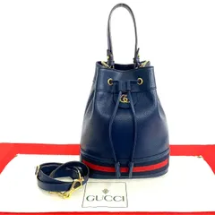 極 美品 GUCCI グッチ オフディア スモール バケットバッグ GG ロゴ 金具 レザー 2way ハンドバッグ ショルダーバッグ ネイビー 826-7