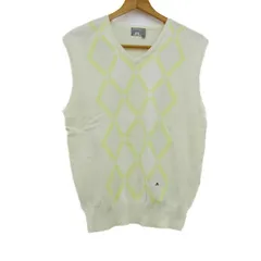 ジェイリンドバーグ ニットベスト コットン100% トップス ブランド アウター 白 メンズ Mサイズ ホワイト×イエロー J.LINDEBERG 【中古】