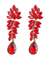 ピアス コンテスト ビジューピアス ドレス ビキニ ステージ アクセサリー ロングピアス (レッド) [レッド]