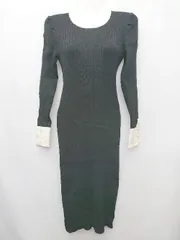 ◇ ⊇ MIIA ミーア 長袖 膝丈 ニット ワンピース サイズM ブラック レディース P  【1410160014264】