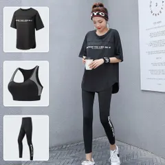 ☆ ブラック ☆ 2XLサイズ ☆ スポーツウェア 3点セット 可愛い 春夏秋 kjoy423 スポーツウェア 3点セット 3点 セット 可愛い トップス スポーツブラ レギンス 上下セット トレーニングウェア ルームウェア かわいい サイクリング ヨガ
