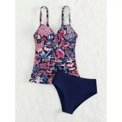 新品未使用 花柄のお腹を隠して細く見せるビキニ、胸部を寄せて形を整える、女性用ワンピース型三角ストラップ低胸水着