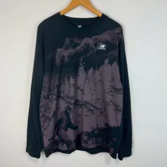 new balance ニューバランス ロンT 長袖Tシャツ クルーネック グラフィック系 アート系 風景画 サイケ ブラック Lサイズ メンズ 古着 ストリートのサムネイル