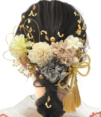 【在庫処分】A1071 手作り 花飾り 紫陽花 ゴールド 金箔 造花 かすみ草 水引き 卒業式 浴衣用 袴 着物 振袖 和装 ドライフラワー 髪飾り【7色展開】 成人式 [JZOON]