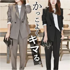 ☆ XL ☆ レディーススーツセットpk2455 スーツ レディース カジュアル パンツスーツ セットアップ おしゃれ かっこいい ママスーツ 結婚式 セレモニー 大学生 2点セット 上下セット 長袖 ダブル ウエストゴム 通勤 通学 オフィス フォーマル