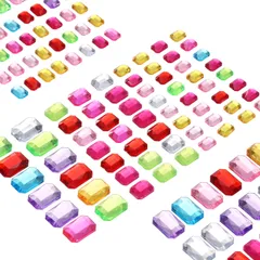 uxcell 325枚の宝石ステッカー クラフト用 5シート 粘着性宝石 ピカピカ 長方形 ラインストーンステッカー 水晶クラフト 宝石ステッカー パーティーテーブルデコレーション用 マルチカラー