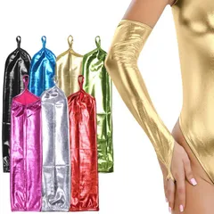 ロンググローブ 手袋 フィンガーレス 指なし 光沢 グローブ レディース セクシー 黒ブラック赤レッド青ブルー ピンク ゴールド シルバー紫緑グリーン ダンス衣装イベント ダンス衣装発表会女装ゴージャス日焼け日除け ネオン結婚式ウェディング★2