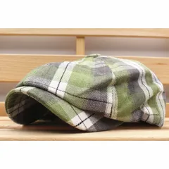 キャスケット帽 チェック柄 綿混 キャップ ハンチング帽子 メンズ レディース 56cm～59cm GN トレンド KC83-4