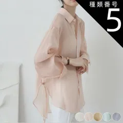 種類5:ブルー/L トップス レディース ブラウス シフォン シースルー 長袖 透け感 シアーブラウス 春 夏 春夏 白 ピンク ベージュ グリーン ブルー かわいい おしゃれ 薄手 日よけ 