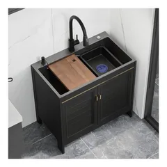 人気推薦◆屋外シンク，黒流し台，ガーデンシンク，ステンレスキッチンシンクキャビネット付き，業務用シングルボウル流し台，システムキッ