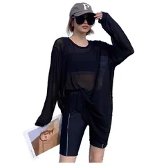 [G-tiamo] [ジーティアモ] 水着 3点セット レディース ブラトップ ハーフパンツ Tシャツ ゆったり 体型 カバー 3点 セット 短パン かわいい 可愛い カワイイ おしゃれ オシャレ お洒落 シャツ セパレート スポーツ ブ [ブラック] [L]