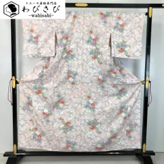 単衣 小紋 華やかな花模様 曙色 縮緬 K-5254