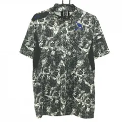 【超美品】オークリー 半袖ハイネックシャツ 黒×グレー 総柄 袖下織生地 スカル刺しゅう ティー装着可  メンズ XL ゴルフウェア Oakley