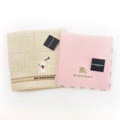 バーバリー ロンドン BURBERRY LONDON タグ付き ハンドタオル ハンカチ 2点セット チェック ロゴ 刺繍 コットン ベージュ ピンク ■GY99
