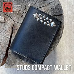 栃木レザー財布 コンパクト財布　コンパクトウォレット スタッズ財布　ミニ財布　日本製  WL001W-ST4