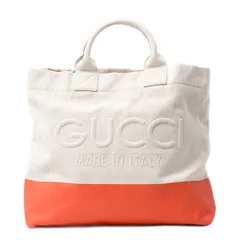 グッチ バッグ メンズ レディース エンボス ハンドバッグ トートバッグ 2WAY キャンバス ホワイト オレンジ系 782741 GUCCI 中古