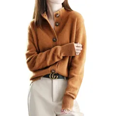 Free Size_キャラメル [KumiModa] ニット カーディガン レディース セーター 無地 着?せ クルーネック 柔らかい 前開き 防寒 カジュアル きれいめ シンプル ソフト 長袖 大人抜け コーデ万能 通勤 通学 春 秋冬