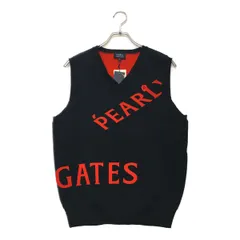未使用品 レディース パーリーゲイツ PEARLY GATES ベスト 2(L) 紺 ネイビー ロゴ柄 Vネック 軽量ニット