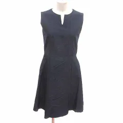 ボールジー BALLSEY トゥモローランド ワンピース フレア ひざ丈 スリットネック ノースリーブ ウール 38 M 紺 ネイビー /YK