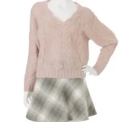 ダズリン ケーブルニット×チェックミニスカート ピンク