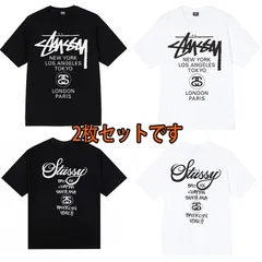 新品 未使用STUSSY（ステューシー）STUSSY Tシャツ World Tour Tee メンズ 半袖 男女兼用 黑+白 2枚