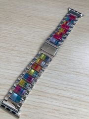 38/40mm アップルウォッチ バンド 調整器具付属 ベルト ステンレス Apple Watch シルバー×レインボー