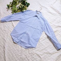 《MADE TO MEASURE》（M）ブルーストライプ柄長袖Yシャツ