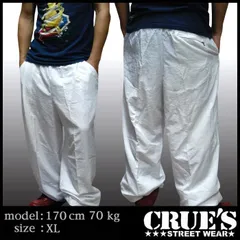 【訳あり・アウトレット セール】CRUES WEAR ナイロン ワイドシルエット パンツ メンズ レディース ホワイト ストリートウェア ヒップホップ Y2K テックウェア 伸縮ウエスト オーバーサイズ ビッグサイズ スポーツウェア B系 服 ダンスのサムネイル