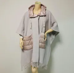 新品同様★HERNO★ヘルノ・RESORTライン レディース ウール ダウンフード ポケット付き ウルトラライト フリンジ ポンチョ2022AW(Free)レディースコート 秋冬物 アウター ジャケット ブランド ポンチョ イタリア製