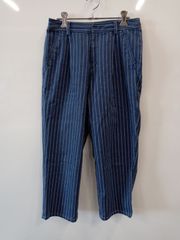 b159●MICHAEL KLEIN●ミッシェルクラン●リネン混●ストライプ●テーパード●パンツ●size38●紺