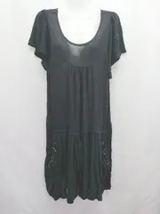 ◇ ⊂ SUNAOKUWAHARA スナオクワハラ 装飾 ビジュー 半袖 ミニ チュニックワンピース サイズM ブラック レディース E  【1411070014740】