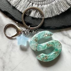amazonite×glas stone レジンイニシャルキーホルダー　S