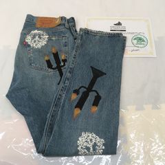 DENIM TEARS × VIRGIL ABLOH デニムティアーズ ヴァージル メッセージ プリント デニムパンツ 501 W32 L32 鑑定証付き /m 250407 02073hi◇133