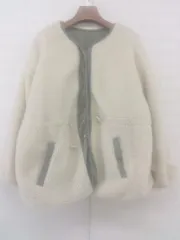 ■ ノーブランド リバーシブル ボア 長袖 ジャケット サイズM カーキ アイボリー レディース P  【1302020003313】