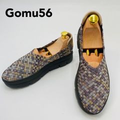 新品 Gomu56 スニーカー 編み込み 厚底 ラメ LL スリッポン 薄茶 ゴムゴム レディース 大きいサイズ ブラウン hws01611