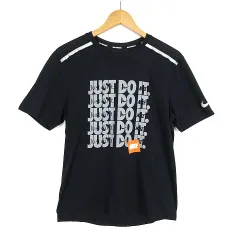 ナイキ NIKE ランニング Tシャツ ドライ メッシュ JUST DO IT ロゴ ドライフィット 速乾 吸汗 半袖 M 黒 ブラック グレー 国内正規品