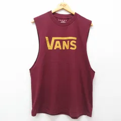 L/古着 バンズ VANS ノースリーブ Tシャツ メンズ ビッグロゴ コットン クルーネック エンジ 25jul19 中古