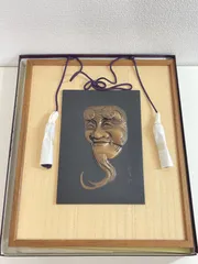 ◆未使用 1960年代 共箱付！造幣局製 秋年作 古翁/翁面 銅製プレート 文鎮 ◇未使用 1960年代 共箱付！造幣局製 秋年作 古翁/翁面 銅製