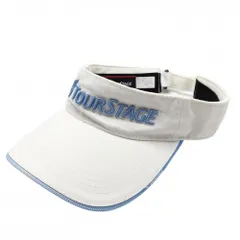 【美品】ツアーステージ サンバイザー 白×ライトブルー 立体ロゴ つば薄汚れ小  ゴルフウェア TOURSTAGE