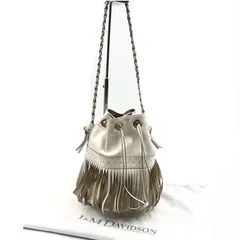 ■極美品■J&M  DAVIDSON  ジェイアンドエムデヴィッドソン　カーニバル　巾着ショルダーバッグ　フリンジ　編み込みショルダー　レザー　本革　パンチング　ホワイト系アイボリー　ゴールド金具　スペイン製　レディース　保存袋