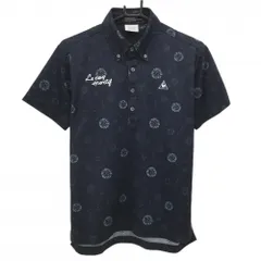 【超美品】ルコックゴルフ 半袖ポロシャツ ネイビー 花・ロゴ総柄 ボタンダウン  メンズ M ゴルフウェア le coq sportif