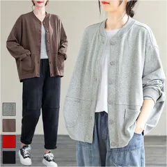 ☆ L ☆ レディーススタジャン ジャケット ykjpr41 ジャケット レディース カジュアル ブルゾン アウター スタジャン 羽織り 羽織 はおり ノーカラージャケット トップス カーディガン スウェット フードなし ライトコート 大人かわいい