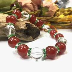 赤瑪瑙&水晶 パワーストーン ブレスレット 天然石 12mm （グリーン）メンズ・レディース　男性・女性　数珠ブレス　開運  [1]
