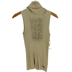 バーバリーブラックレーベル BURBERRY BLACK LABEL シルク カシミヤ混 タートルネック フリル ノースリーブ ニット セーター レディース EUR：38 