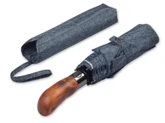 Balios プレステージトラベル折りたたみ傘 ハンドメイド 木製ハンドル 自動開閉 [ヘリンボーン ブラック&ホワイト。]