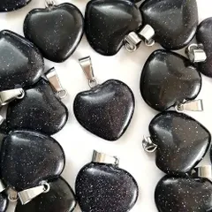 人工石 チャーム ブルーゴールドストーン 黒 ハートのペンダントトップ